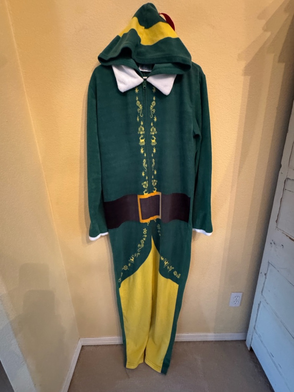 Buddy the Elf Cosplay Hooded Union Suit Onesie Size L